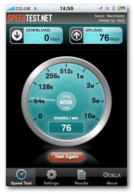 iPhone SpeedTest Screenshot on O2 network